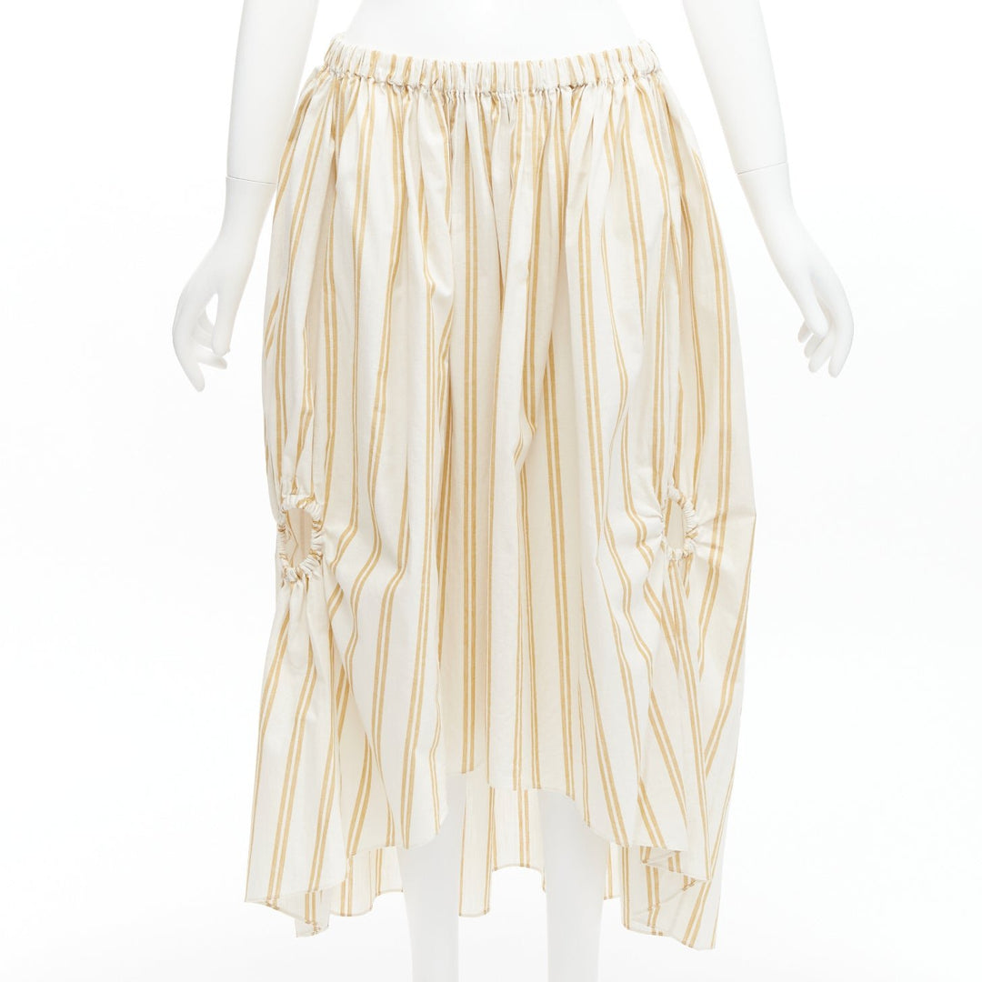 OSCAR DE LA RENTA 2019 cotton  linen ruched cutout striped balloon skirt US0 XS