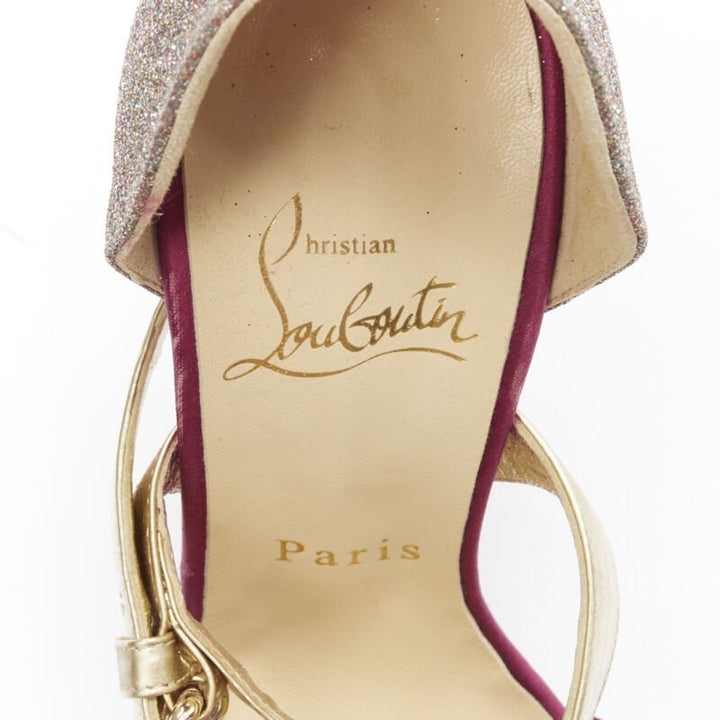 CHRISTIAN LOUBOUTIN Ambertina 140 gold pink glitter buckle strappy platform EU36