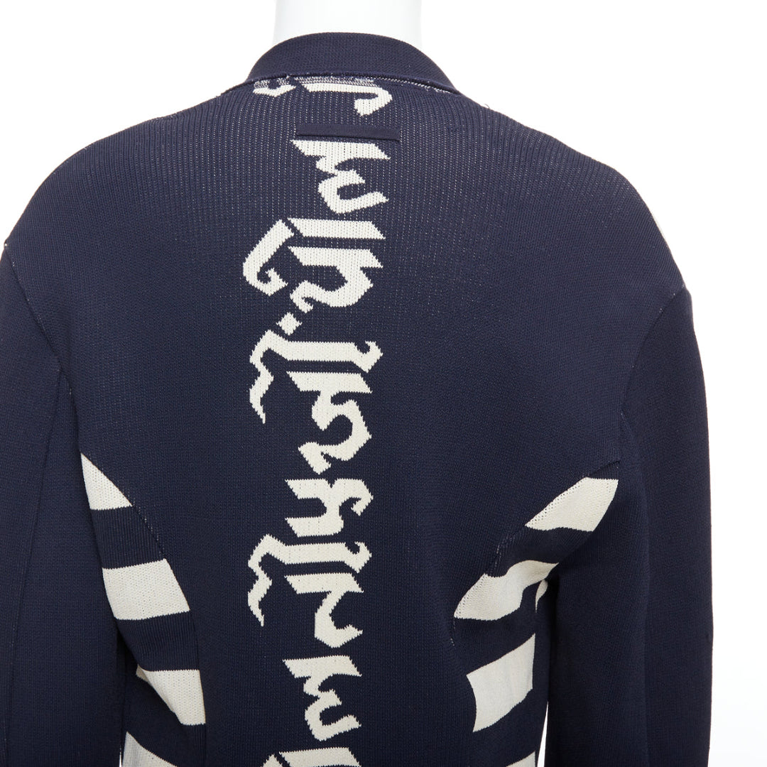 JEAN PAUL GAULTIER EQUATOR 1987 navy white heavy knit graphic jacket FR48 M