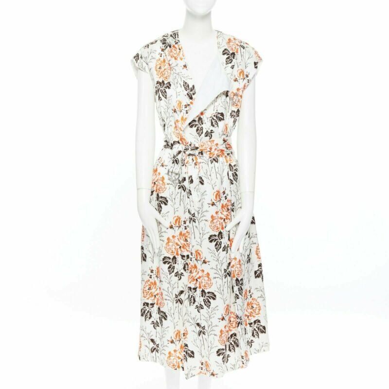VICTORIA BECKHAM 2017 Runway floral print cut open back belted dress UK12 M