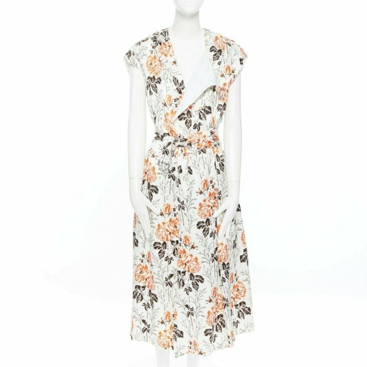 VICTORIA BECKHAM 2017 Runway floral print cut open back belted dress UK12 M