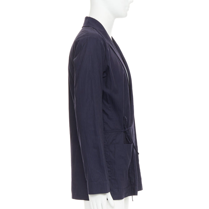 DRIES VAN NOTEN navy subtle printed cotton collared kimono overshirt IT44 XS