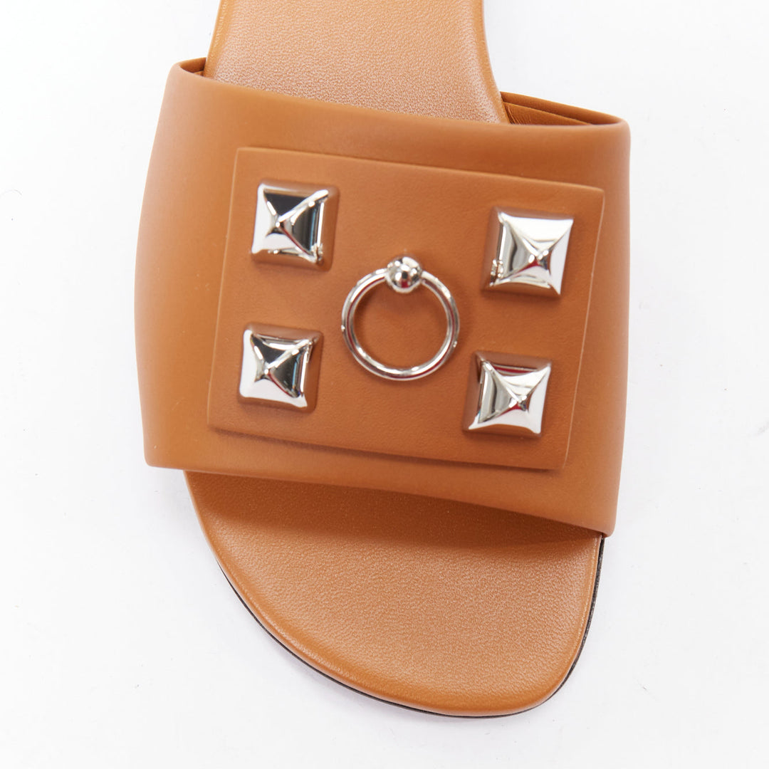 HERMES Dune tan leather palladium Collier de Chien flat sandal EU37.5