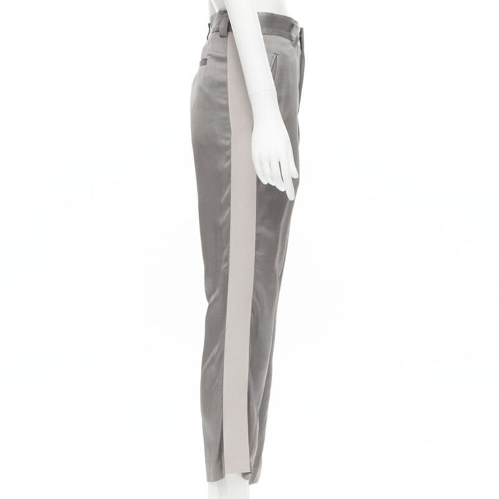 HAIDER ACKERMANN grey rayon dusty pink grosgrain cropped trousers FR38 S
