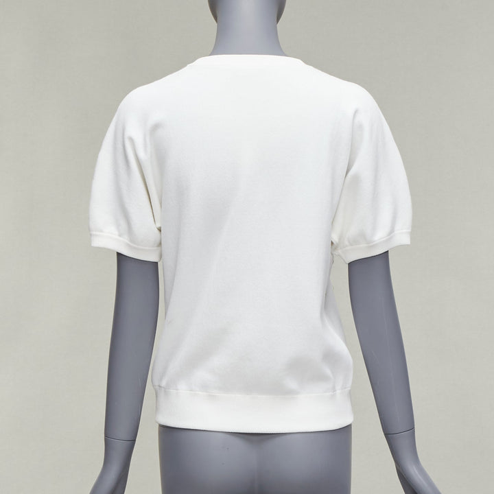 CHANEL 2018 water drop embellished cotton short sleeve pullover sweater FR36