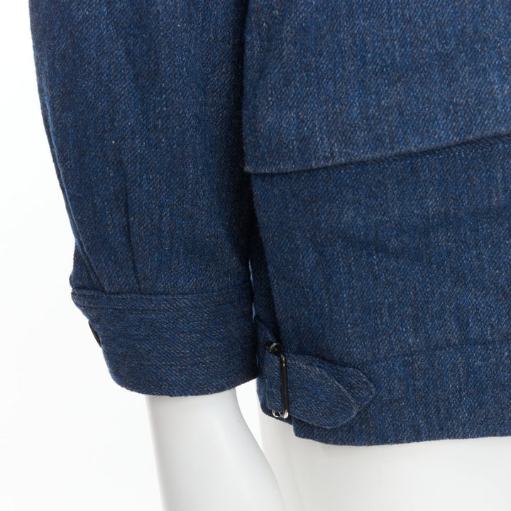 YOHJI YAMAMOTO Y's blue wool cotton blend minimal zip bomber jacket