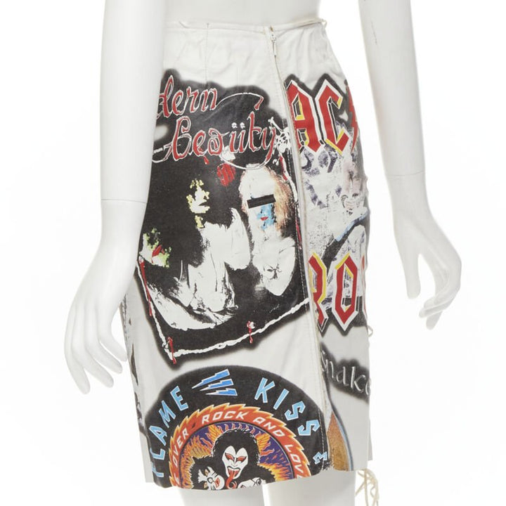 rare D&G DOLCE GABBANA 2001 Acid Rock rock lace up leather skirt IT38 XS