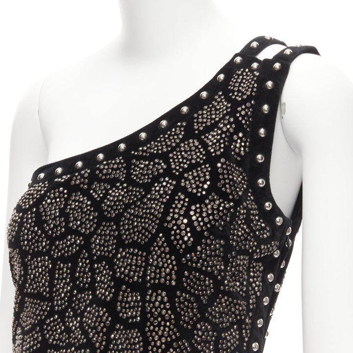 BALMAIN Olivier Rousteing 2017 silver studded bead embellished velvet dress L