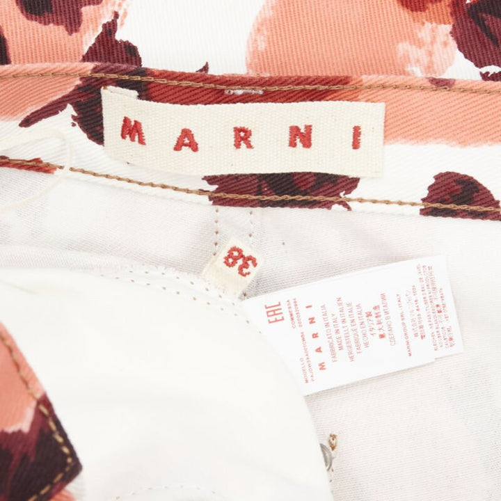 MARN pink red abstract floral striped print 100% cotton wide leg jeans IT38 XS