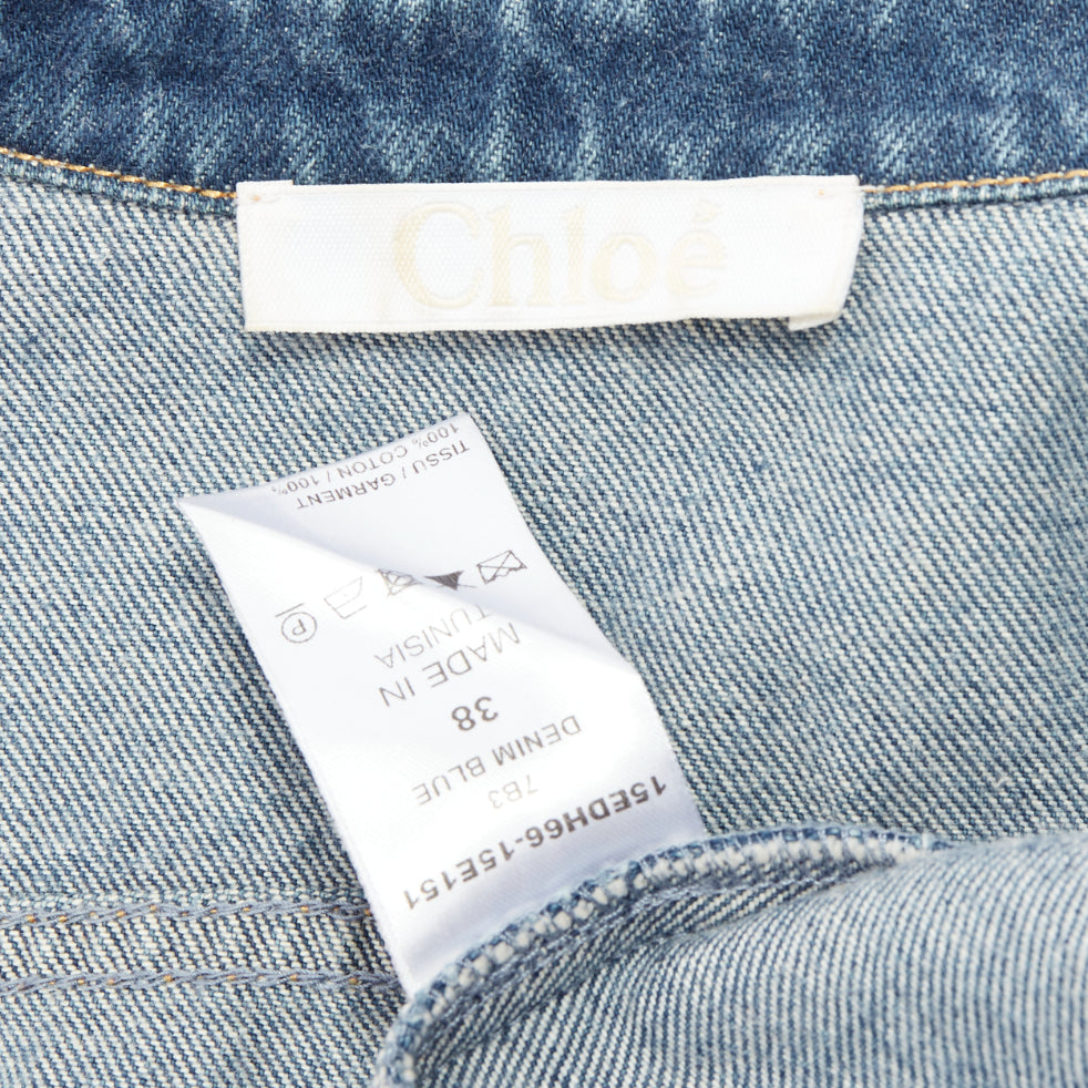 CHLOE blue washed denim cotton cropped sleeve over shirt FR38 M