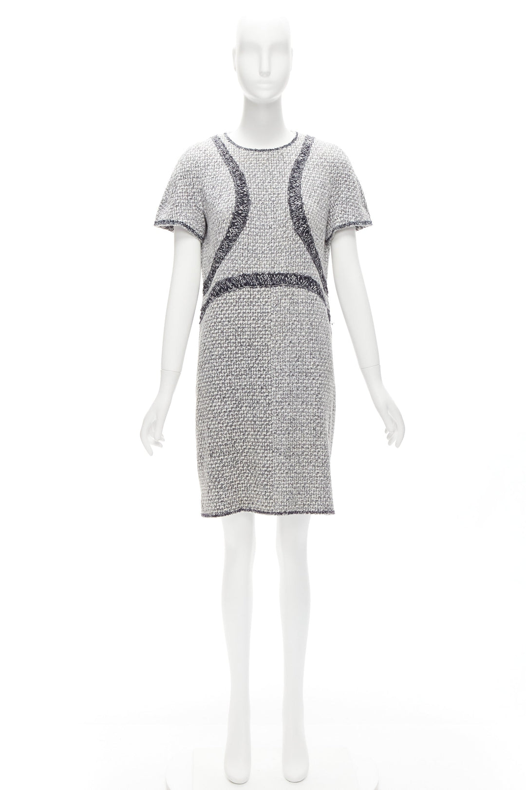 CHANEL 13P grey graphic panels Fantasy Tweed shift dress FR46 3XL