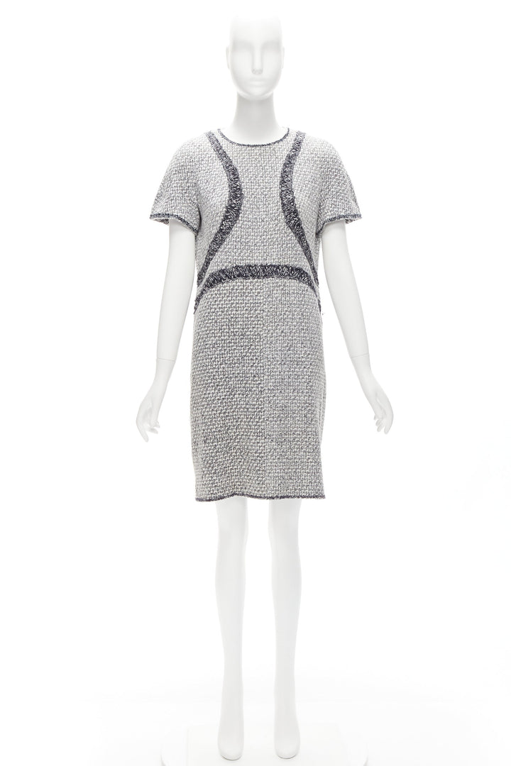 CHANEL 13P grey graphic panels Fantasy Tweed shift dress FR46 3XL