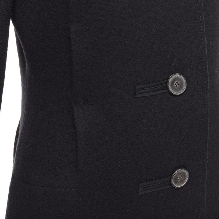 LANVIN Alber Elbaz 2004 black wool pinched darts button front fitted coat FR38 S