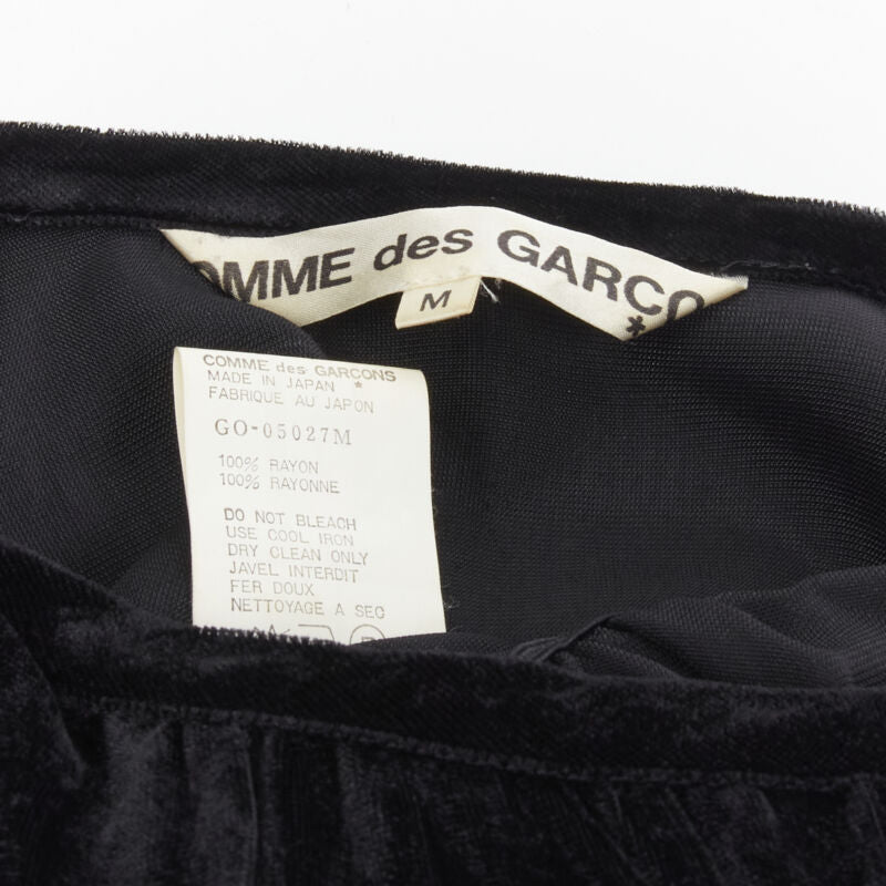 COMME DES GARCONS 1980's Vintage black velvet irregular shirred midi dress M