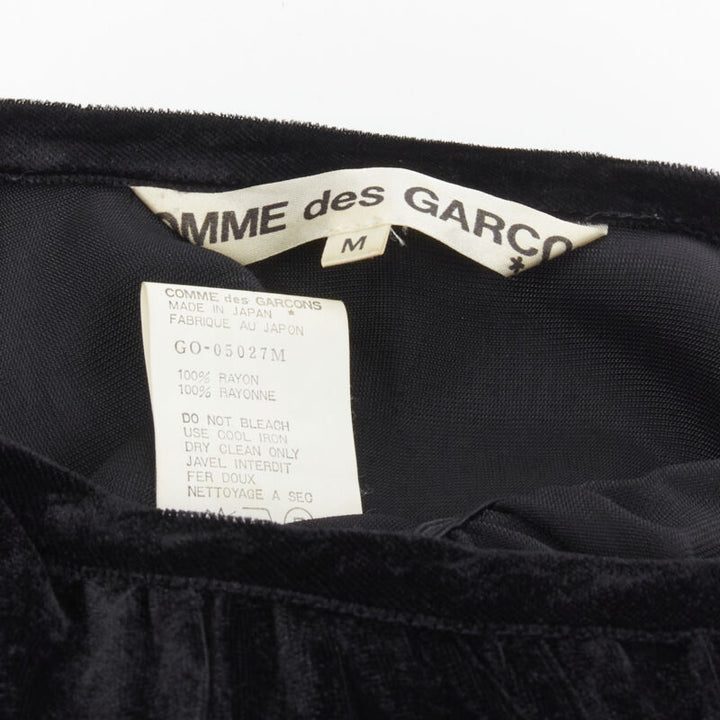 COMME DES GARCONS 1980's Vintage black velvet irregular shirred midi dress M