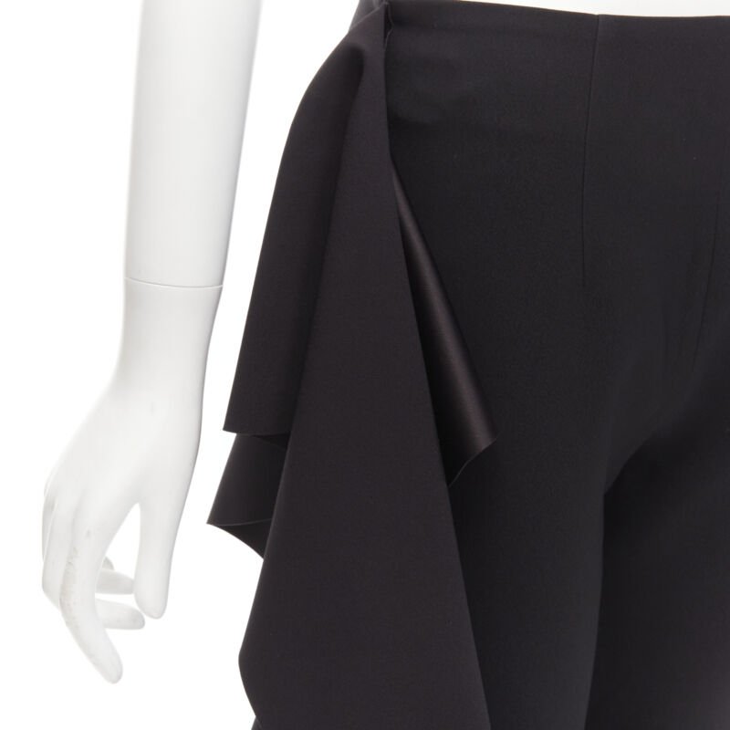 SOLACE black cascade ruffle draped flared trousers pants UK10 US6 M