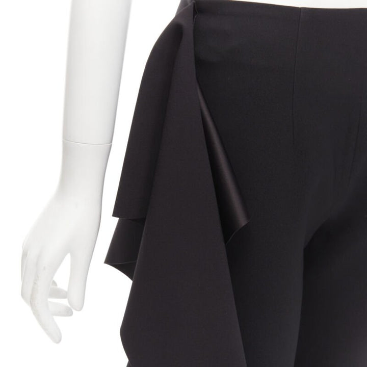 SOLACE black cascade ruffle draped flared trousers pants UK10 US6 M