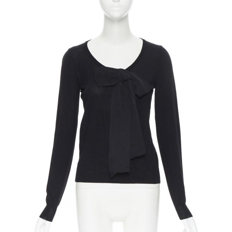 LANVIN ALBER ELBAZ 2008 fleece wool black signature grosgrain ribbon sweater S
