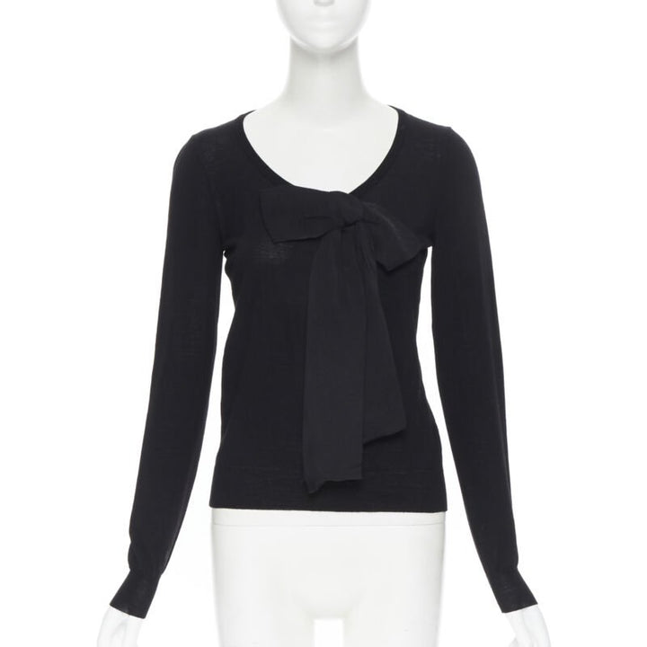 LANVIN ALBER ELBAZ 2008 fleece wool black signature grosgrain ribbon sweater S