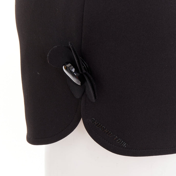 SHUSHU TONG Slit Shorts black floral button applique mini runner pants UK6 XS