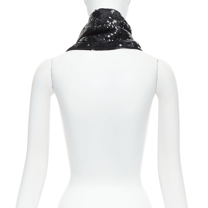 MONSE 100% silk black sequinned wrap around infinity circle scarf