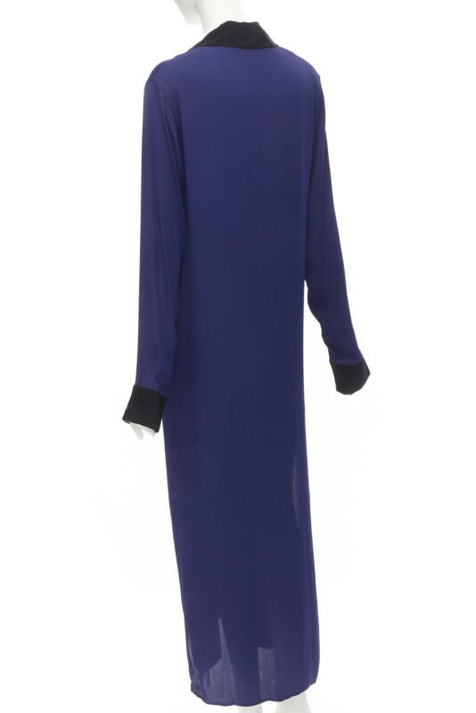 HAIDER ACKERMANN dark blue rayon black silk trimmed long robe jacket FR36 S