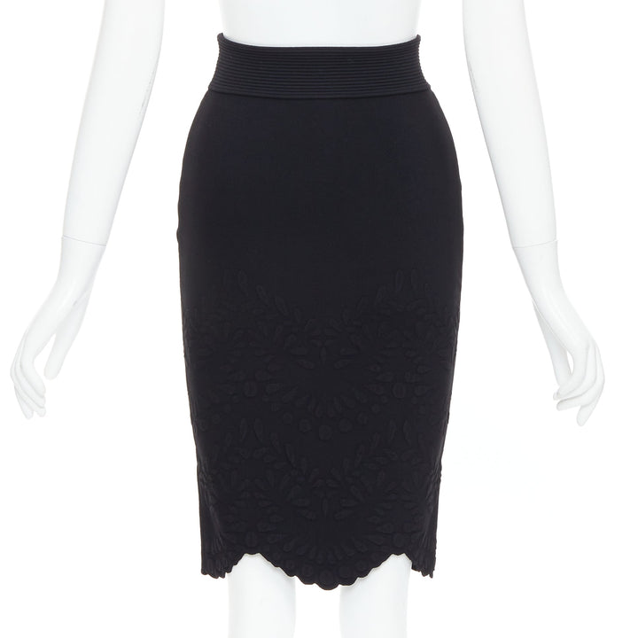 ALEXANDER MCQUEEN black jacquard knit scallop hem pencil skirt XS