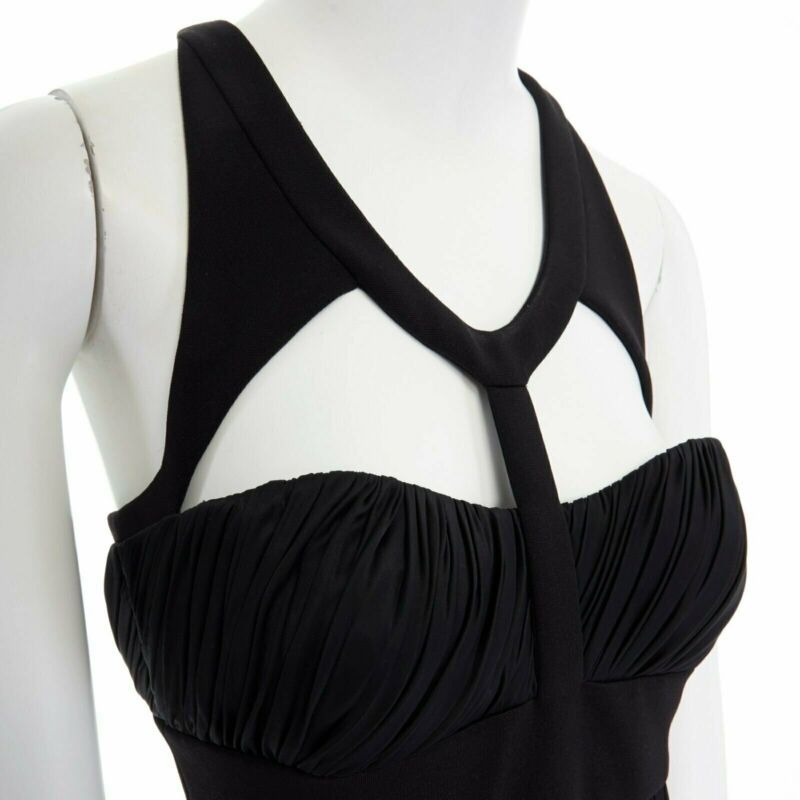 Runway VERSACE black draped viscose harness neckline cocktail dress IT40 S