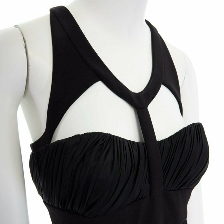Runway VERSACE black draped viscose harness neckline cocktail dress IT40 S