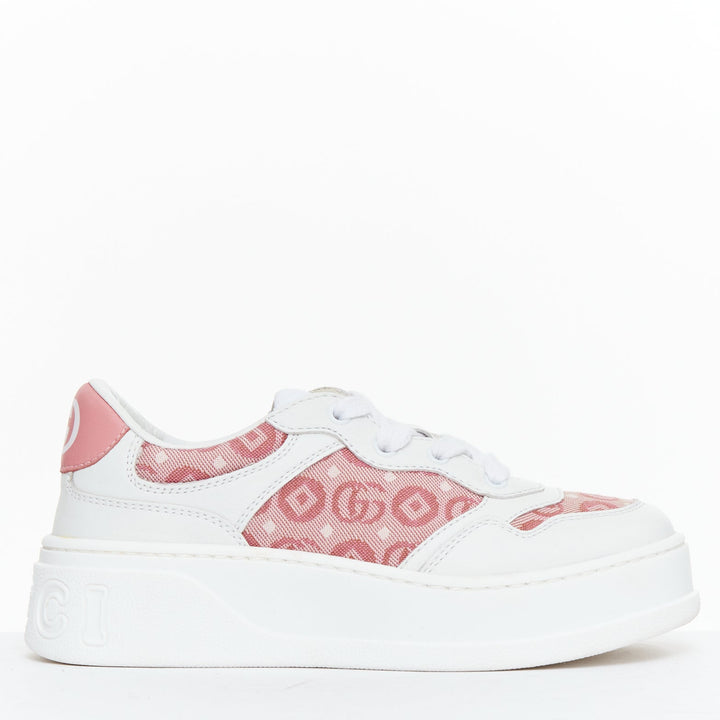 GUCCI KIDS pink white leather fabric GG monogram interlocking sneakers EU29