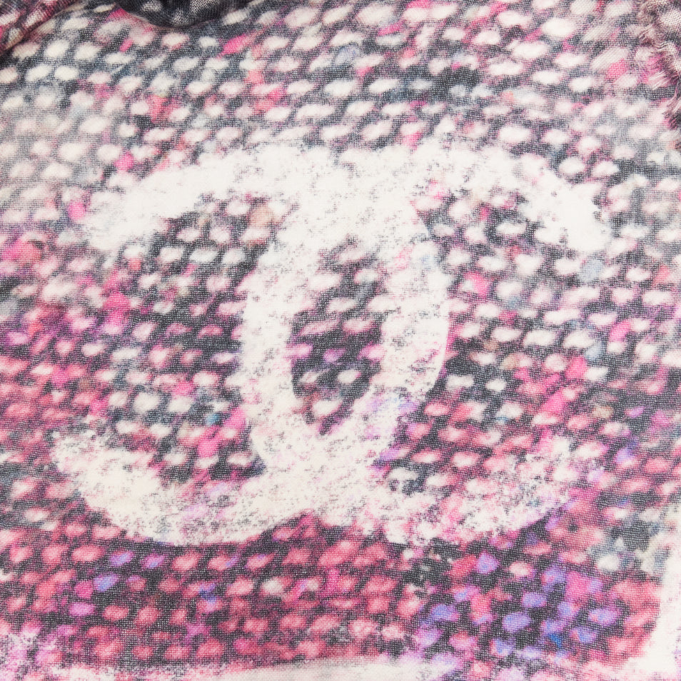 CHANEL 100% cashmere purple black CC oversized tweed texture print scarf