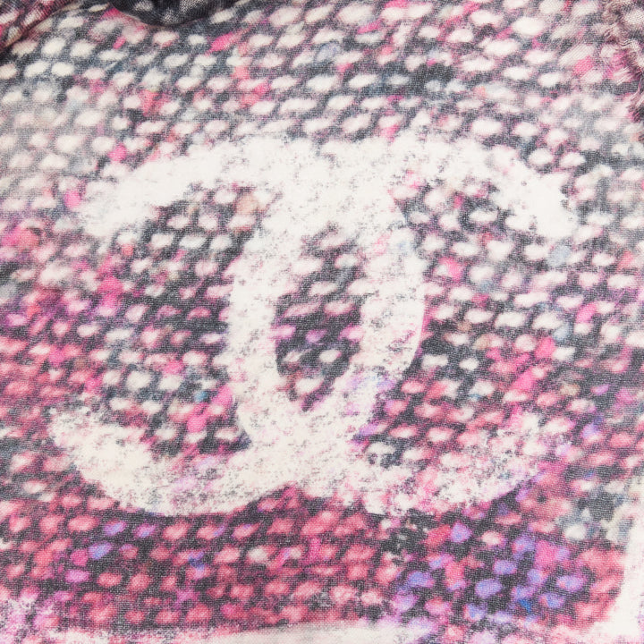 CHANEL 100% cashmere purple black CC oversized tweed texture print scarf