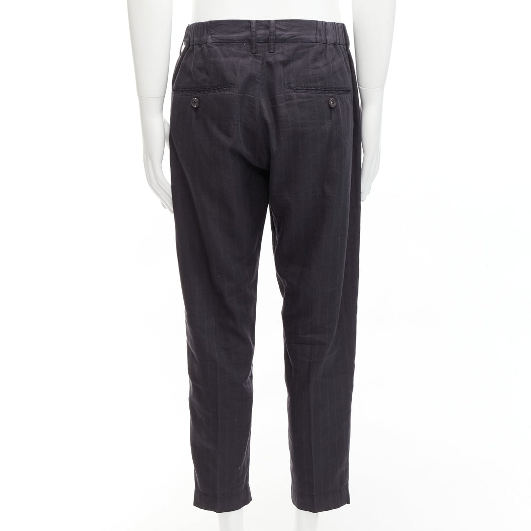 ZIGGY CHEN 2018 grey pinstripes linen ramie cotton tapered cropped pants FR46 S