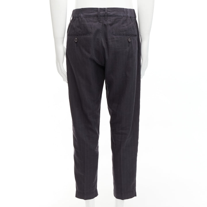 ZIGGY CHEN 2018 grey pinstripes linen ramie cotton tapered cropped pants FR46 S