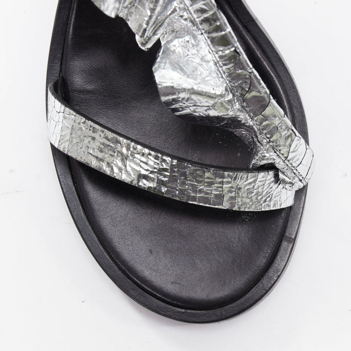ISABEL MARANT 2017 Aseta silver ruffle leather wrap tie sandals EU37