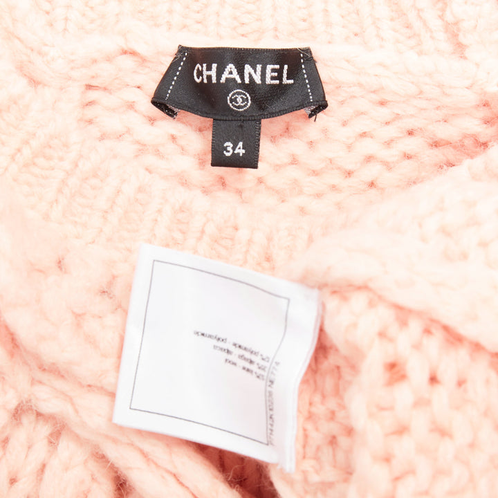 CHANEL 21B pink wool alpaca blend ruffle capelet sweater FR34 XS