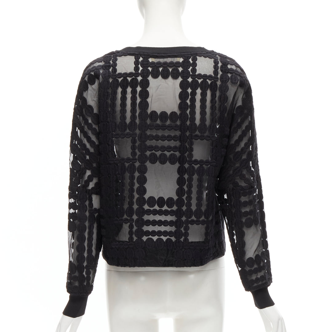 BY MALENE BIRGER black graphic circle embroidery sheer cropped sweater FR36 S