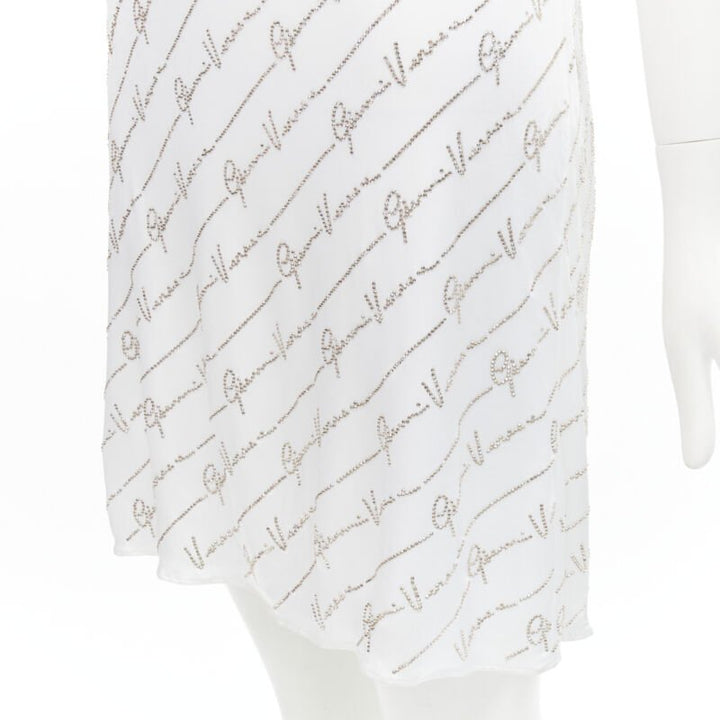 Runway VERSACE Gianni Signature white silver crystal Medusa dress IT44 L