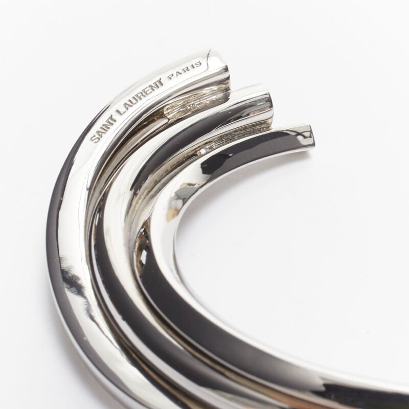SAINT LAURENT Hedi Slimane silver brass architectural triple twist cuff bracelet