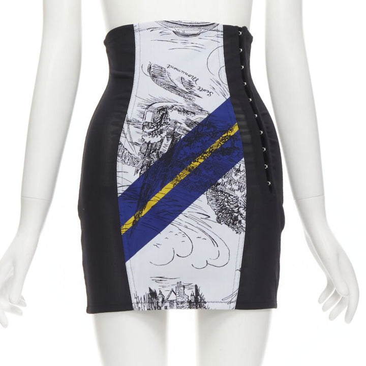 PHILOSOPHY DI LORENZO SERAFINI graphic print black panel corset skirt IT38 XS