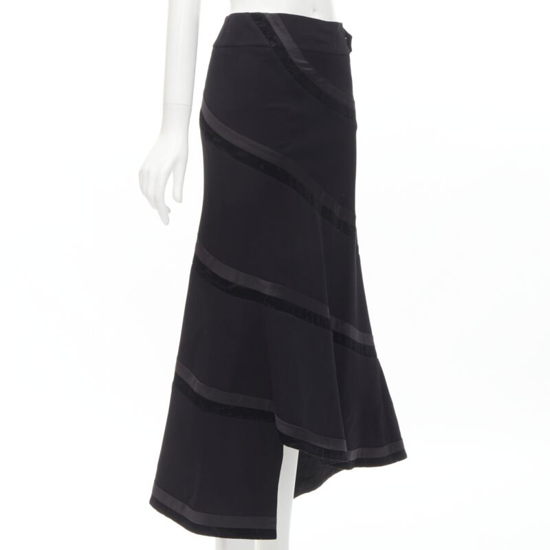 RHIE black velvet spiral trim flared midi skirt US4 S