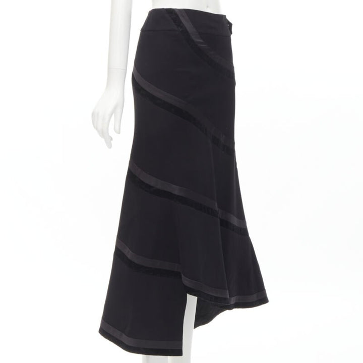 RHIE black velvet spiral trim flared midi skirt US4 S