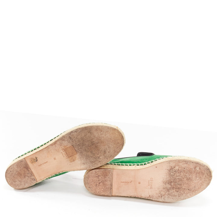 OLD CELINE Phoebe Philo green suede black grosgrain jute espadrilles EU38
