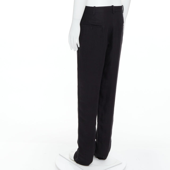 YOHJI YAMAMOTO black hemp cotton tapered back pockets wide pants JP4 XL
