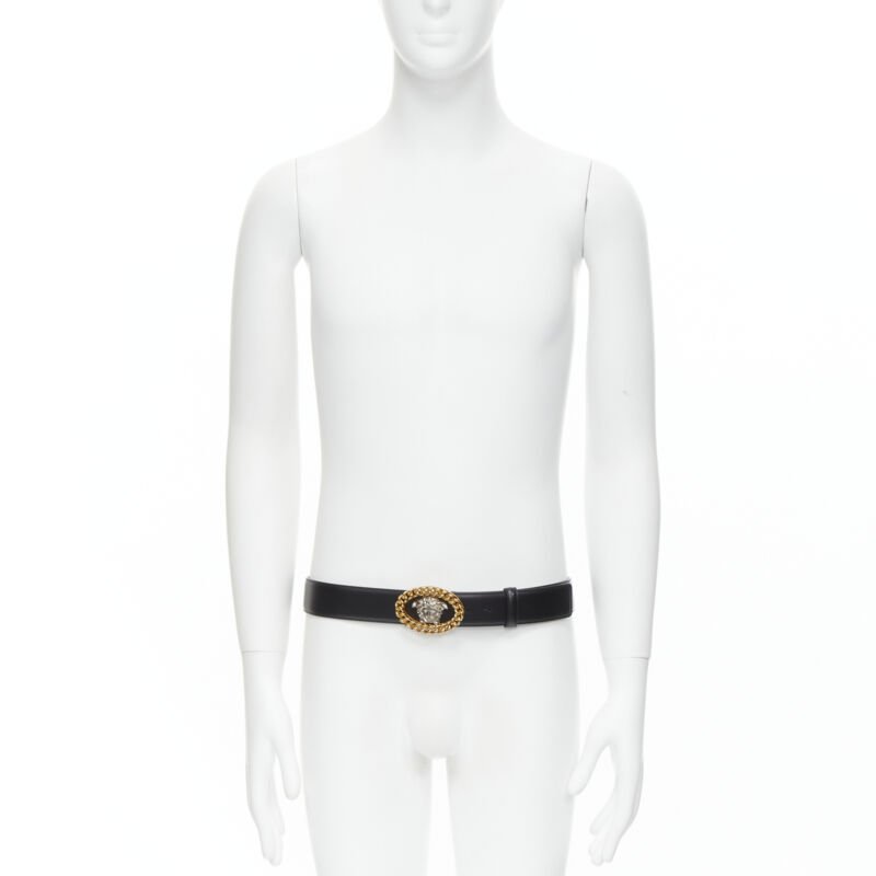 VERSACE Runway Medusa gold chain silver buckle black belt 105cm 40-44"