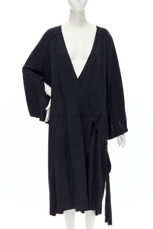 rare COMME DES GARCONS Vintage 1980's black asymmetric wrap kimono robe dress