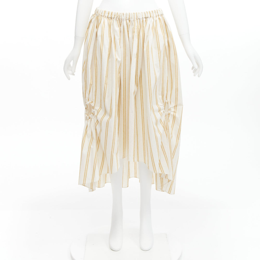 OSCAR DE LA RENTA 2019 cotton  linen ruched cutout striped balloon skirt US0 XS