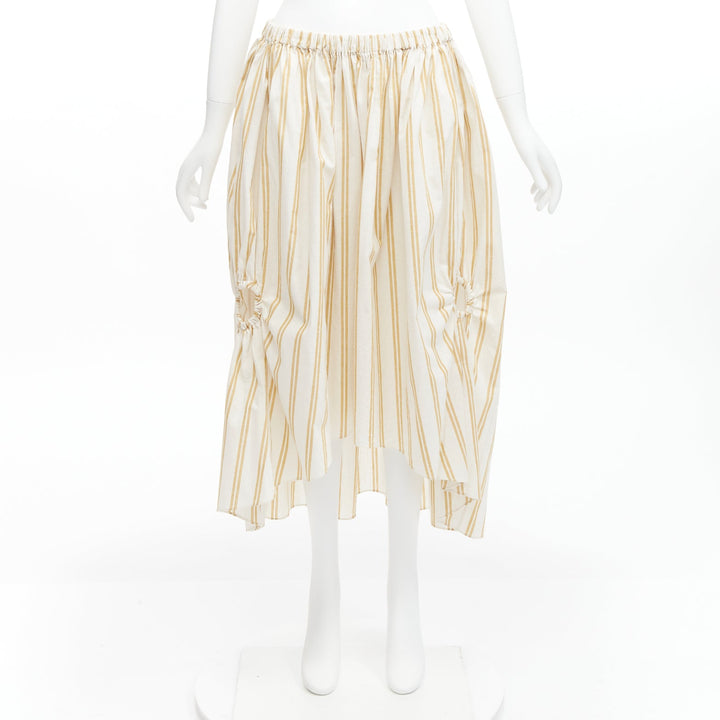 OSCAR DE LA RENTA 2019 cotton  linen ruched cutout striped balloon skirt US0 XS