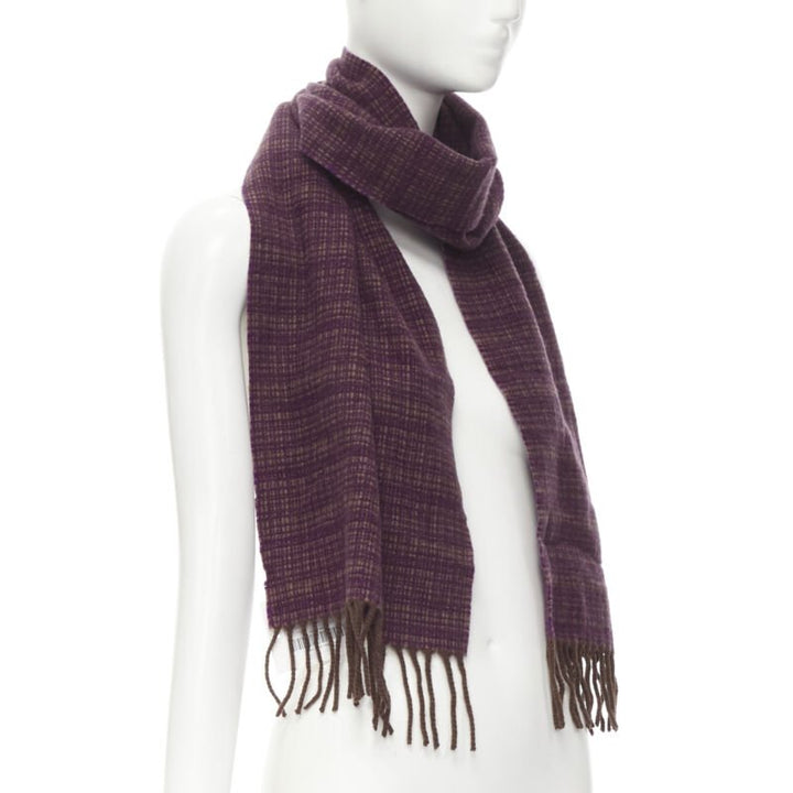 MAX MARA 100% cashmere brown purple woven tassel fringe scarf