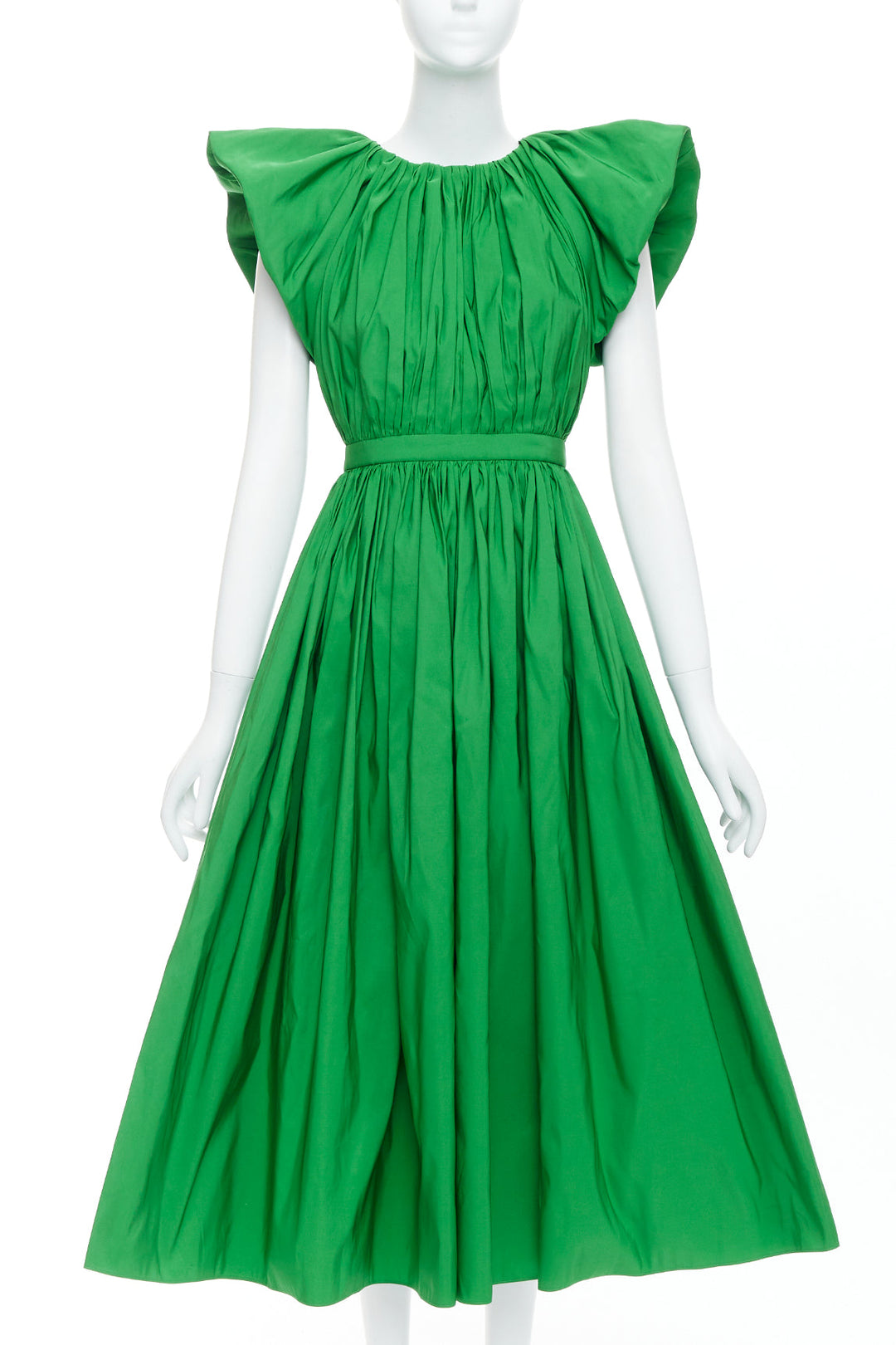 ALEXANDER MCQUEEN 2023 kelly green open back puff sleeve midi dress IT38 XS